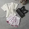 3ピースヨガセット服女性トラックスーツフィットネス服スポーツショーツジムトレーニングクロップトップブラジャーガールランスーツ220330