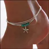 Bracelets de cheville bijoux océan bleu perle bracelet de cheville femmes pieds nus jambe accessoires voir étoile coquille charme cheville chaîne bohème livraison directe 2021