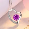 Pendant Necklaces Simple Purple White Zircon Heart Pendants For Wedding Bridal Statement Necklace JewelryPendant