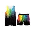 Été Hommes Sweat Costume Peinture colorée Impression 3D T-shirts à manches courtes Tops Hip Hop Casual Streetwear Harajuku Hommes Shorts 220623
