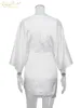 Clacive Summer Deep Vneck White Satin Dress Woman Bodycon Half Sleeve Hollow Out Mini Ladies Sexy Silky Party ES 220704