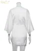 Claceve Summer Deep Vneck White Satin Dress Woman Bodycon Half Sleeve Hollow Out Mini Ladies Sexy Sily Party Es 220704