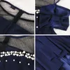 Plus Size Kleider Marine Midi Kleiderinnen Frauen Bodycon Kurzarm Perlen -Mesh schiere sexy Robe für Geburtstagsfeier formelles Abendkleid