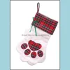 Christmas Decorations Festive Party Supplies Home Garden Creative Blanks Plaid Decor Cuff Gift Holder Dogs Paw Shape Socks Plush Stocking