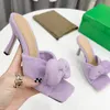 Sandalias de diseñador Mujer LIDO Zapatillas Cuadradas Tacones altos Mulas Suede Bowknot Sandalia Damas Zapatos de vestir de boda Tamaño 35-42 Con caja