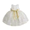 Robes de fille Golden Lace Girl Robe Summer Tutu Mariage Fête d'anniversaire Enfants pour filles Costume pour enfants Bow Ball Robe 3 6 12 24M 3TGi