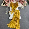 Träningsoveraller för kvinnor Kvinnor Mode Broken Flower Tvådelad Set Topp Och Byxor 2022 Vår Elegant Kvinnlig Outfit Roupas Femininas Koreansk Clothin