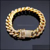 Charm Bracelets Jewelry Mens Hip Hop Gold Bracelet Fl Diamond Fashion Cuban Link Chain Bangle Wome Dhb7R