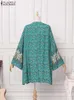 Zanzea Kobiety Kardigan Summer Otwarta Front Bohemian Floral Printed Bluzka Kimono Casual Loose Tops Vintage Blusas z długim rękawem 220623
