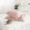 Bedding Sets Princess Style Girls 100% algodão linho de linho de ruffles Tampa de edredão Bedskirt fronhas