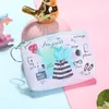 Tecknad tryckt myntväska söt pu mini plånbok mode nyckelpåsar kvinnor flickor koppling purs 6 färger gåva med blixtlås bredd 8 cm längd 11 cm
