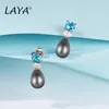 LAYA 925 Sterling Silver Dangle Earrings For Women Fashion Shell Pearl Synthetic Blue Crystal Wedding Elegant High Quality Zircon Classic Jewelry Gifts