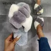 2022 Warm Fluffy Slippers Women Fur Cross Indoor Floor Slides Flat Soft Furry Shoes Ladies Slipper Female Non Slip House Shoes G220730