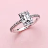 925 Sterling Silver Sparkling Square Halo Rings Womens CZ diamond Wedding Gift Boîte originale pour pandora ring set