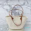 Straw Bag Shoulder Bags Handbags Plain Knitting Crochet Embroidery Open Casual Tote Interior Compartment Two Thin Straps Leather 2247V