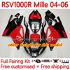 Fares de moto pour Aprilia RSV1000R Mille RV60 RSV-1000 RSV1000 R RR 04 05 06 Bodywork 160NO.13 RSV1000RR RSV 1000 R 1000R 1000RR 2004 2005 2006 Kit Bodys Kit Red Flammes Red Flammes
