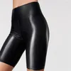 Shorts femininos femininos altos cintura falsa couro casual elástica pu