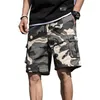 Summer Men's Outdoor Camouflage Cargo Shorts Pocket Cotton Casual Half Pants Mid midja Drawstring Loose Bib Overalls 7xl 220509