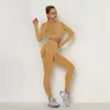 Women Vital Seamless Yoga Set Gym Clothing Fitness Leggings+ Long Sleeves Shirts Sport Suit Fold Patchwork Tracksuit Active Wear 220330