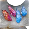 Pendant Necklaces Pendants Jewelry 1Pcs Natural Rough Crystal Net Titanium Red/Blue Wire Wrapped Quar Dkz