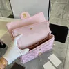 22Ss F / W Women Classic Double Flap Pink Tweed مبطن حقائب GHW Crossbody Shoulder Multi Pochette Purse Turn Lock Outdoor Sacoche Luxury Designer Hand Bags 25CM