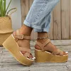 Fashion Wedge Sandals for Women Summer 2022 Casual Non-slip Peep Toe Platform Shoes Rubber Sole Buckle Elegant Heels Women H220422