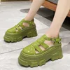 Rimocy Green Chunky Platform Sandals Women Summer Hollow Out Thick Soled Sadalias Woman Gothic Super High Heels Rome Shoes 220516