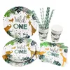 Cubiertos desechables Wild One Party Vajilla Safari Jungle Decoración de cumpleaños Niños Taza y plato de papel Suministros de baño para bebés Desechable