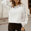 Women Sweater Pullover Fashion Solid Color Flower Hollow Long Puff Sleeve Batwing Sweater Autumn Jumpers L220705