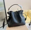 Bolso de compras de cubo con cordón de cuero simple de moda Bolso de mujer de alta capacidad Marca de lujo Diseño en relieve Bolso cruzado de hombro para mujer