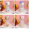 Creatief transparant glas water fles met stro cartoon frosted lekvrije reizen drinkware leuke kinderen student gift cups 220329