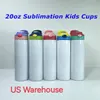 US Warehouse 20oz Sublimation Kids Straight Sippy Tumblers with Lid & Straw DIY Portable Water Bottle for Children Student Drinking Mug Mixed Color B6