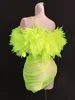 Fluorescerende groene off -schouder transparant trailing jurk podium slijtage dames zanger concert catwalk feest nachtclub show kostuum