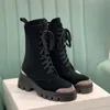 Rhinestone Half Boots designers Zip chunky häl plattform damskor toppkvalitet Nubuck Läder stridsstövlar 5CM Låga klackar Lace Up Martin boot