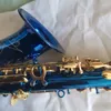 Europäische Handwerkskunst, Es-Flat, professionelles Altsaxophon, himmelblaues, tief geschnitztes Röhrengehäuse, vergoldetes Altsaxophoninstrument