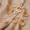 Masowy złoty kolor metalowy zestaw pierścienia dla kobiet krystaliczny motyl perłowy geometryczny łańcuch punkowy palcem pierścień impreza prezentowa biżuteria
