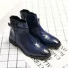 Botas masculinas de couro pu, sapatos da moda, salto baixo, vestido com franjas, primavera, fivela com zíper, vintage, clássico, casual, hg205