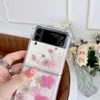 Transparent fjärilsblomma glitter fällbara telefonfodral för Samsung Z Flip 3 Soft TPU stötsäker bakslag