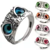 Retro leuke eenvoudige ontwerp uil ring multicolor ogen zilveren kleur mannen vrouwen engagement trouwringen sieraden geschenken