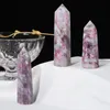 Natural Crystal Column Plum Tourmaline Arts Decoration Mineral Ore Healing Wand Chakra Energy Stone