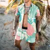 Camisas casuais da praia Moda Butterfly Wind Print Duas peças para homens Camisa de manga curta e shorts de cordão de tração de tração masculina 'masculino'