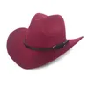 Brede Rand Western Cowboy Cowgirl Hoed Mannen Vrouwen Wolvilt Fedora Hoeden Lederen Riem Band Panama Cap238Z9704294