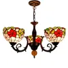 Hängslampor europeiska retro Medelhav Creative Tiffany Stained Glass Rose Bedroom Restaurant Bar 3 Heads Chandelier Lampspendant