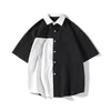 Mäns avslappnade skjortor Eoenkky/Summer Men's Short-Sleeved Shirt Two-Color Harajuku Hip-Hop Color-Block Half-Sleeve Loose Lapel Topmen's Elds