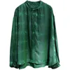 Women's Jackets High-End Green Gradient Loose Silk Blouse Vintage Style Elegant Jacquard Mulberry Top S-XL