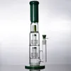 Dunkelgrüne, gerade Rohr-Glasbong-Wasserpfeifen, dicke Inline-Perc-Spiralglas-Wasserpfeifen mit Reifen, berauschender Recycler, Dab-Rig-Bubbler, Downsteam-Raucher-Shisha