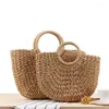 Duffel Bags Einfache handgetragene Strohtasche Einfarbig Lässige handgewebte Handtaschen Sommer Strand Po Requisiten Mini Korb KofferDuffel