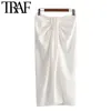 TRAF Femmes Chic Mode Bureau Porter Noué Wrap Midi Jupe Vintage Taille Haute Retour Zipper Slit Femme Jupes Faldas Mujer LJ201103