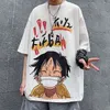 HOUZHOU Summer Short Sleeve T-shirts Graphic Tee White Harajuku Anime One Peace Luffy Men's Clothes Japanese Streetwear Hip Hop G220512