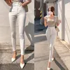 Solid White Streetwear Jeans Hohe Taille Herbst Frauen Denim Hosen Bleistift Koreaner Stretch Elastic Vintage Hose Chic 220330